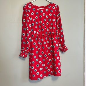 Red long sleeve dress with floral pattern